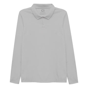 Camisa Polo Manga Longa Plus Feminina - Cinza Areia