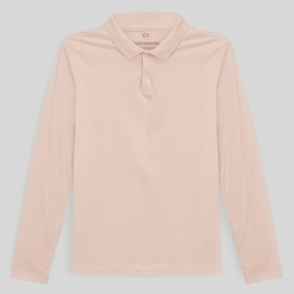 Camisa Polo Manga Longa Plus Feminina - Rosa Pastel