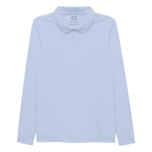 Camisa Polo Manga Longa Plus Feminina - Azul Capri