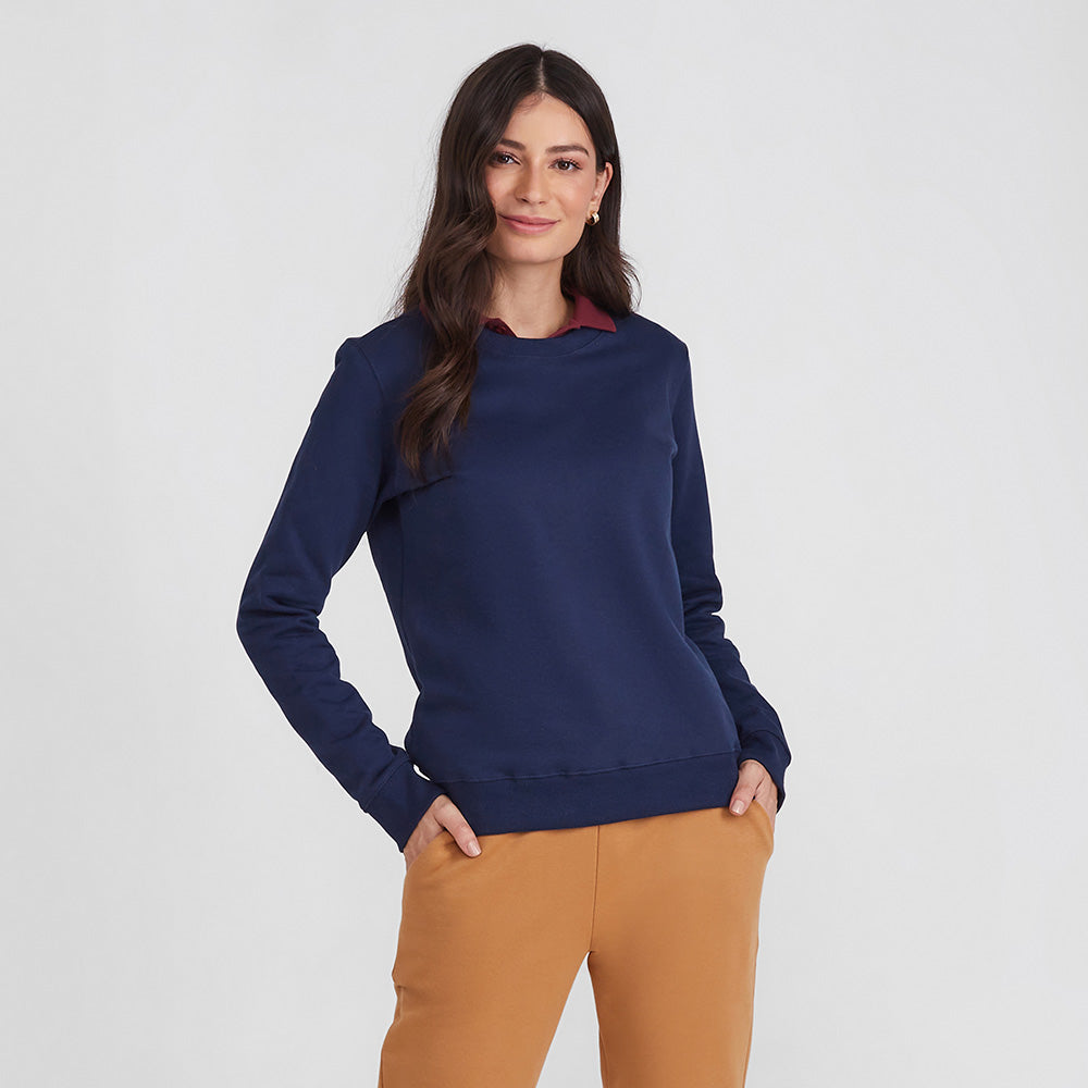 Blusão Moletom Flanelado Feminino - Azul Marinho