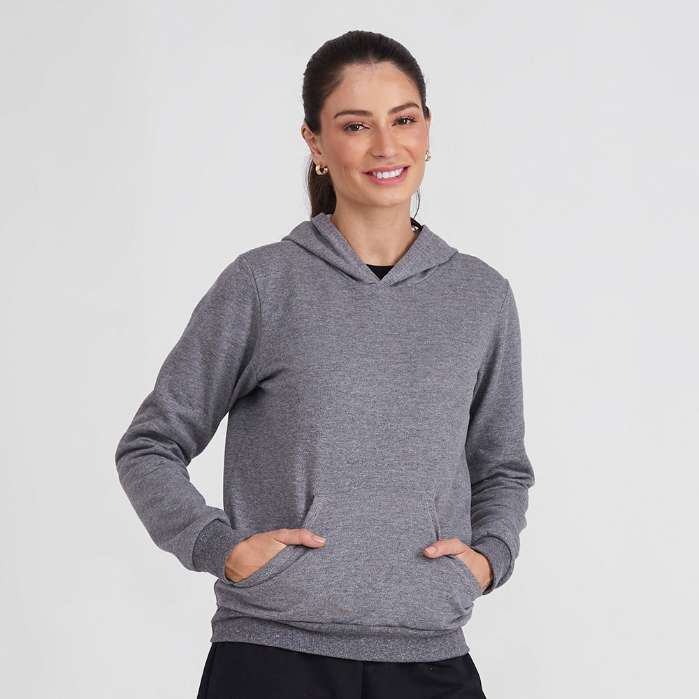 Blusão Moletom Flanelado Capuz Feminino - Mescla Escuro