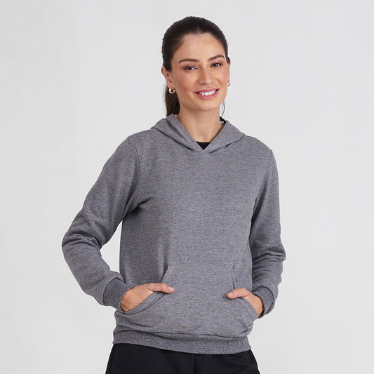 Blusão Moletom Flanelado Capuz Feminino - Mescla Escuro
