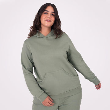 Blusa Moletom Felpa Capuz Plus Size Feminina - Verde Oliva