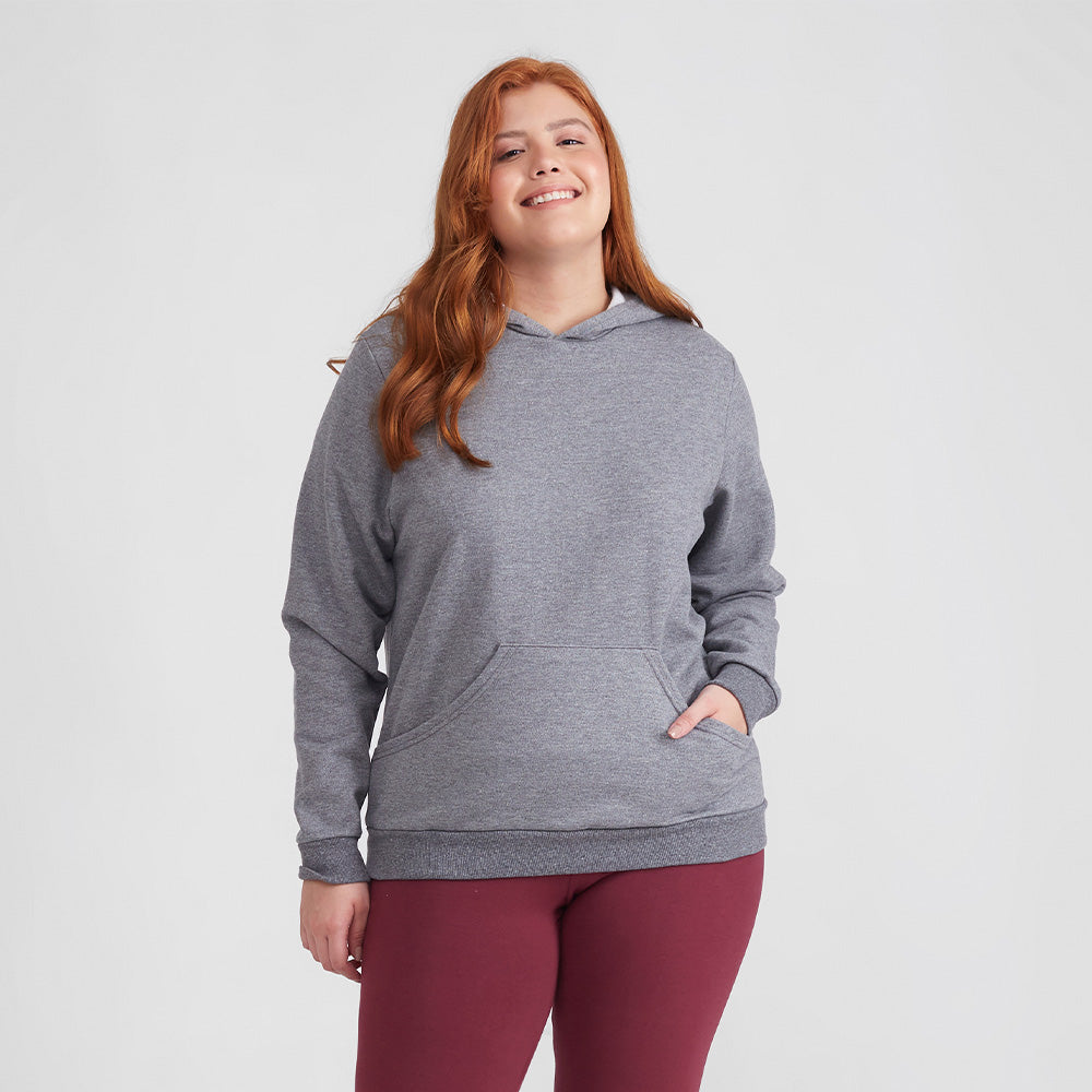 Blusão Moletom Flanelado Capuz Plus Feminino - Mescla Escuro