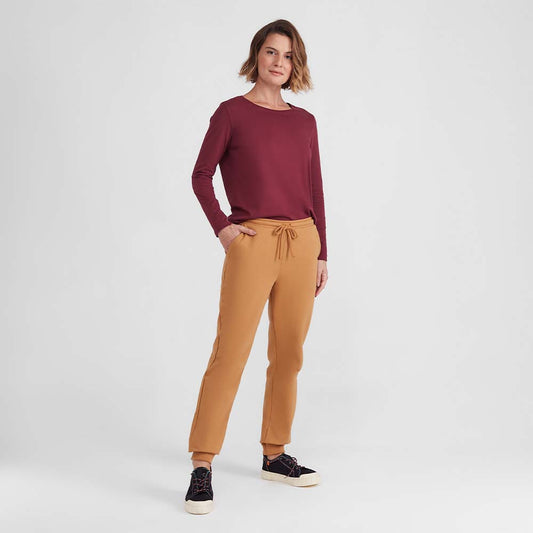 Calça Jogger Moletom Flanelado Feminina - Ocre