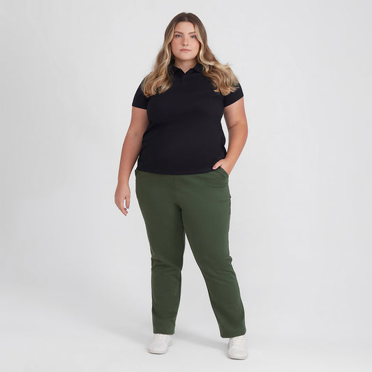 Calça Reta Moletom Flanelado Plus Feminina - Verde Selva