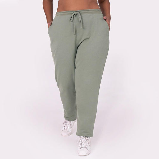 Calça Reta Moletom Flanelado Plus Feminina - Verde Oliva