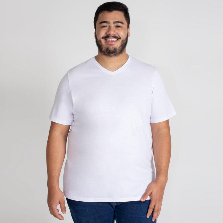 Camiseta Básica Gola V Plus Size Masculina - Branco