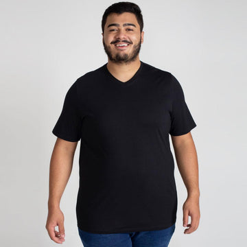 Camiseta Algodão Premium Gola V Plus Size Masculina - Preto