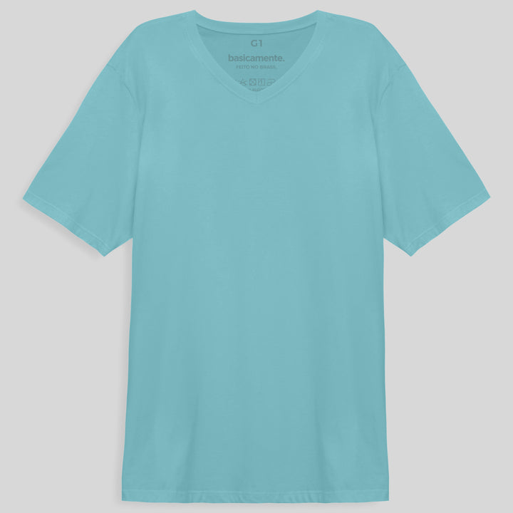 Camiseta Algodão Premium Gola V Plus Size Masculina - Azul Claro