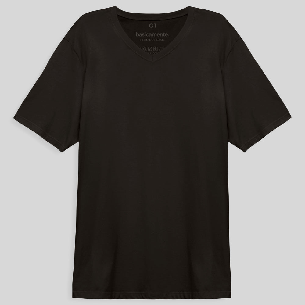Camiseta Básica Gola V Plus Masculina - Marrom