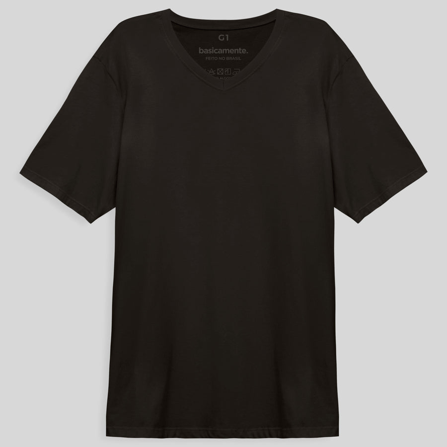 Camiseta Básica Gola V Plus Size Masculina - Marrom