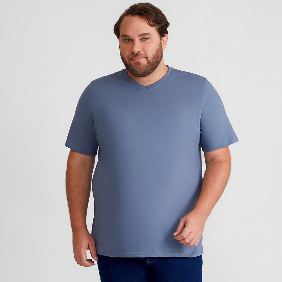 Camiseta Básica Gola V Plus Size Masculina - Azul Cobalto