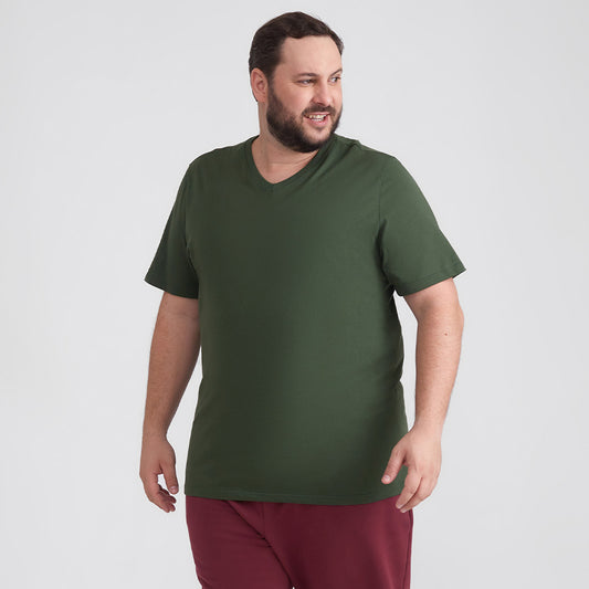 Camiseta Básica Gola V Plus Masculina - Verde Selva