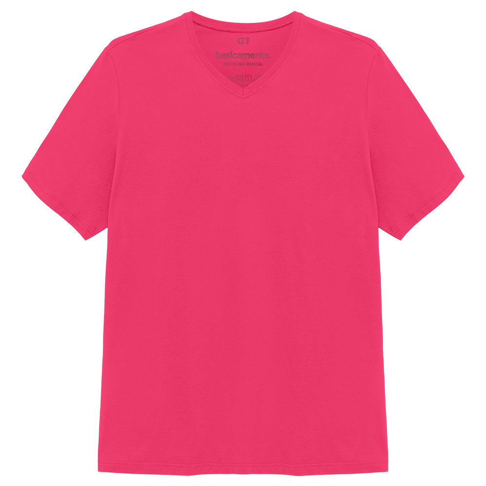 Camiseta Básica Gola V Plus Masculina - Pink