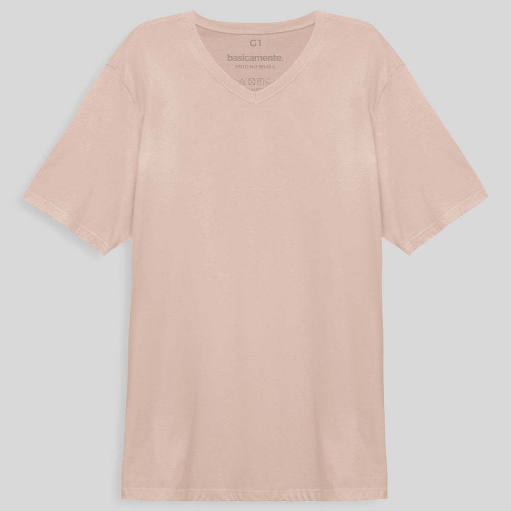 Camiseta Básica Gola V Plus Masculina - Rosa Pastel