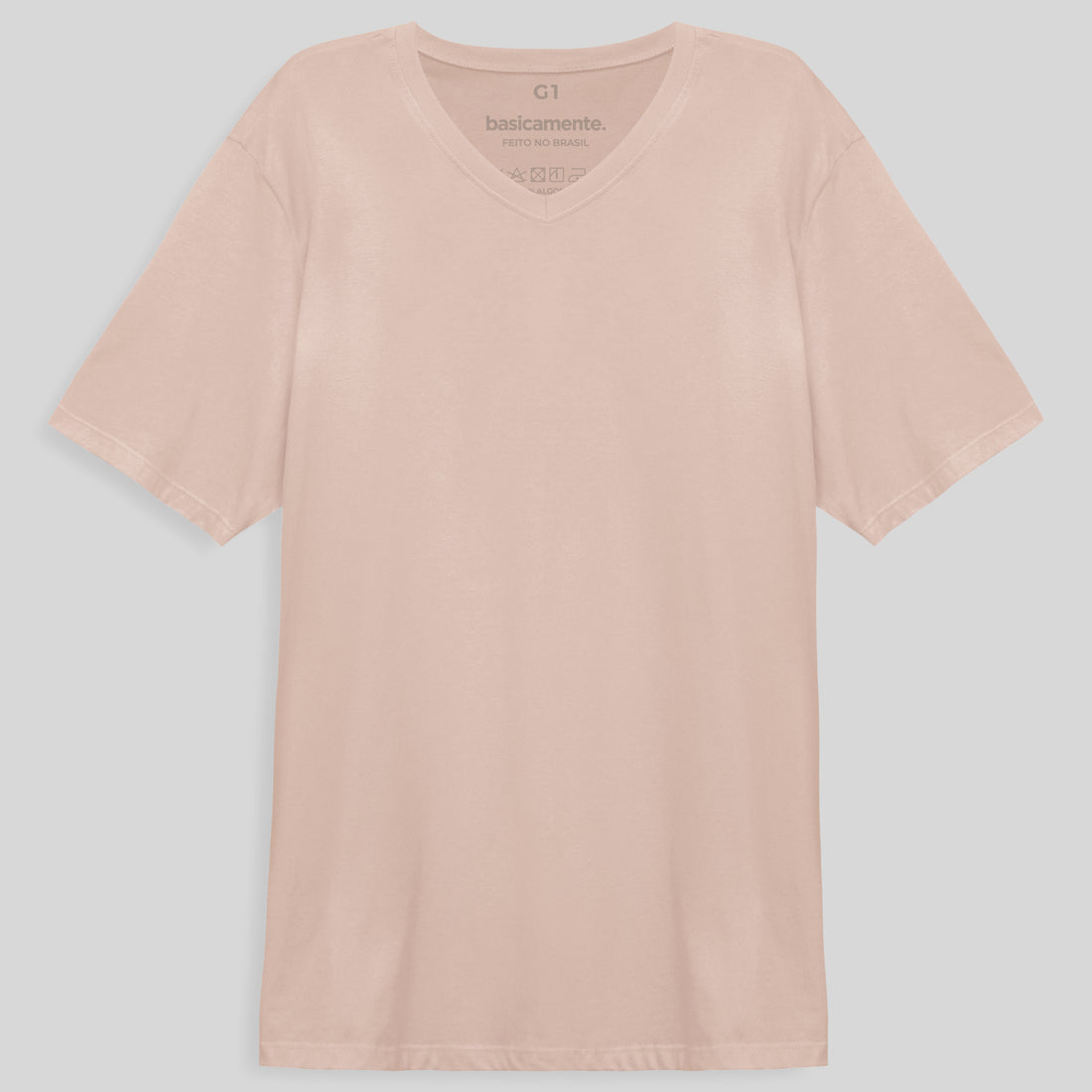 Camiseta Básica Gola V Plus Masculina - Rosa Pastel