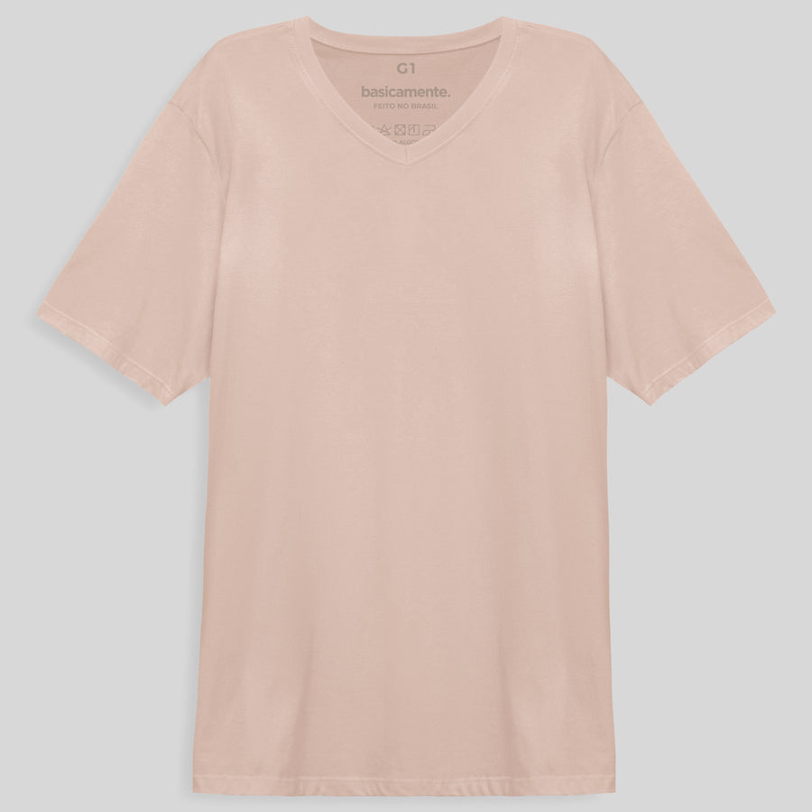 Camiseta Básica Gola V Plus Size Masculina - Rosa Pastel