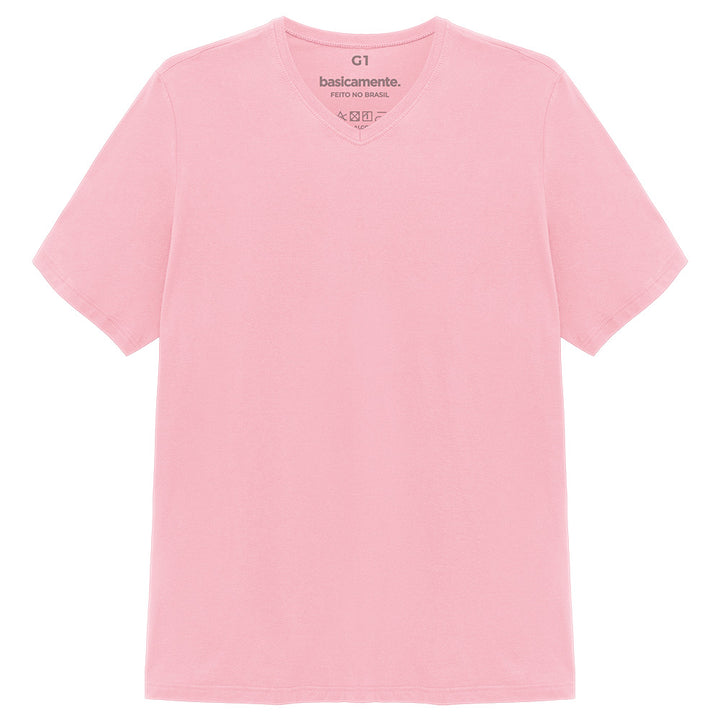 Camiseta Algodão Premium Gola V Plus Size Masculina - Rosa Orquídea