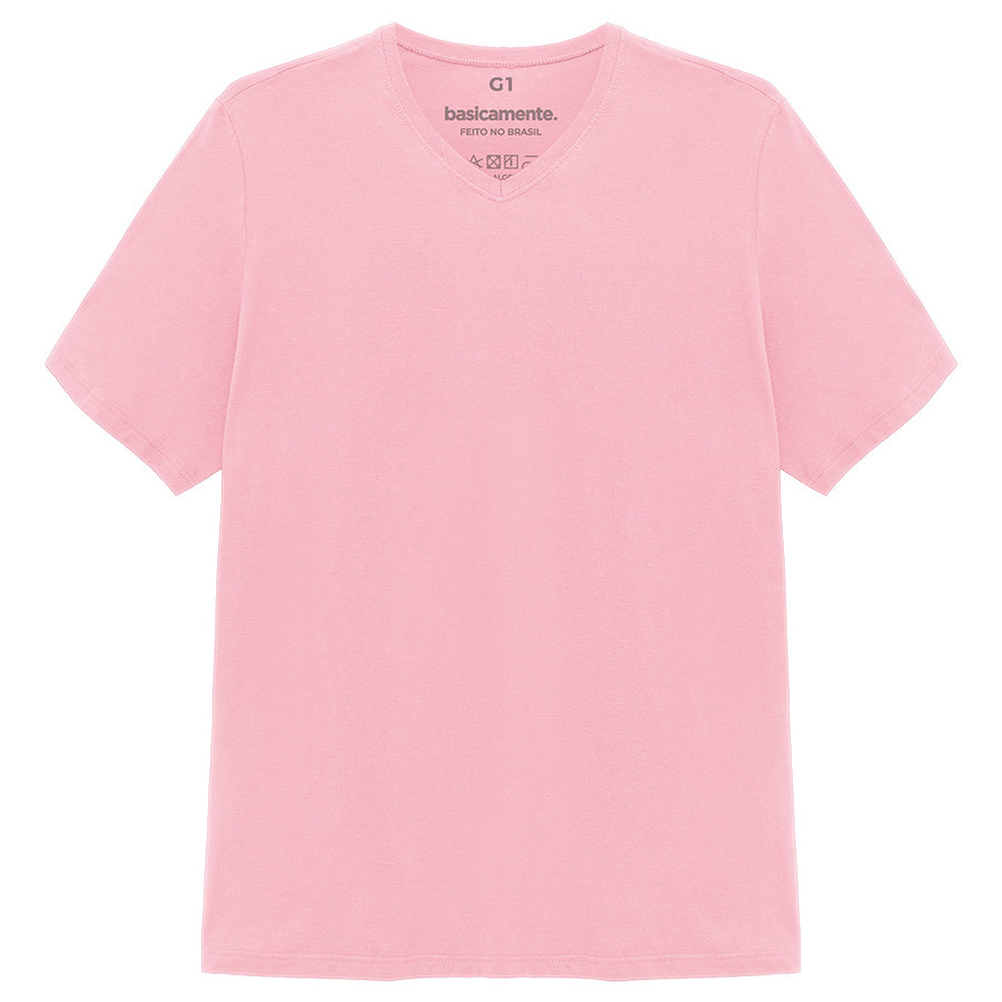 Camiseta Algodão Premium Gola V Plus Size Masculina - Rosa Orquídea