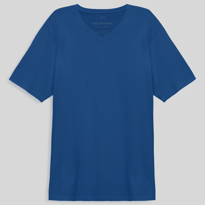Camiseta Algodão Premium Gola V Plus Size Masculina - Azul