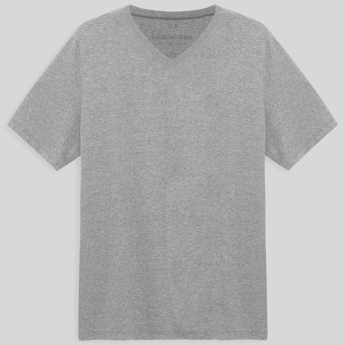 Camiseta Básica Gola V Plus Size Masculina - Mescla Claro