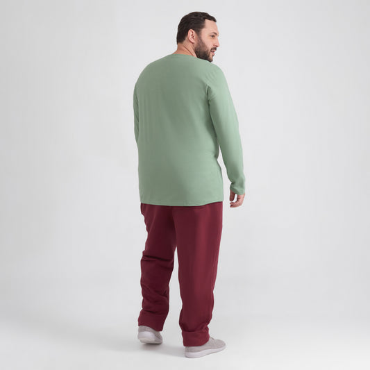 Camiseta Básica Gola V Manga Longa Plus Masculina - Verde Jade