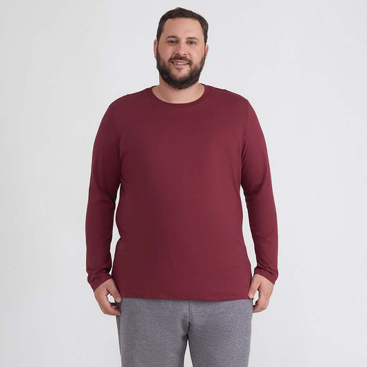 Camiseta Básica Manga Longa Plus Masculina - Vermelho Vinho