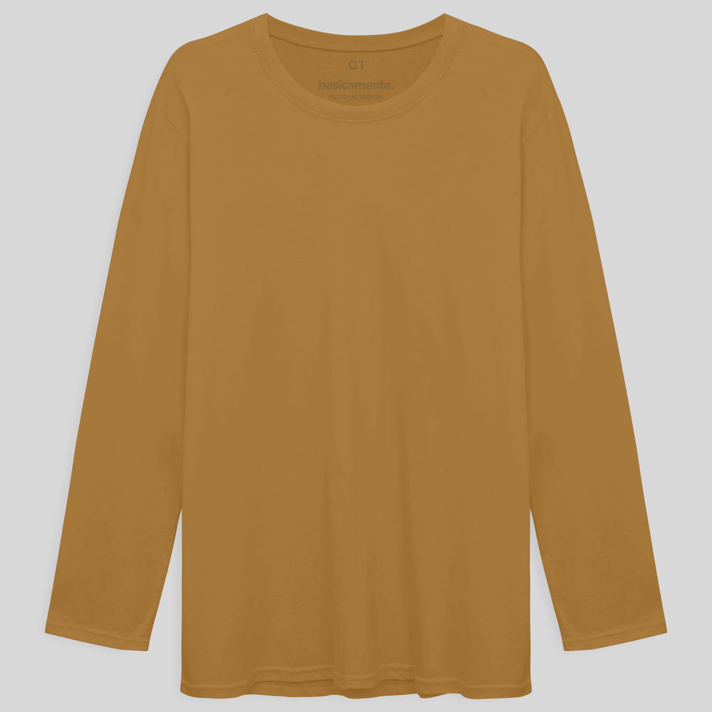 Camiseta Básica Manga Longa Plus Masculina - Ocre