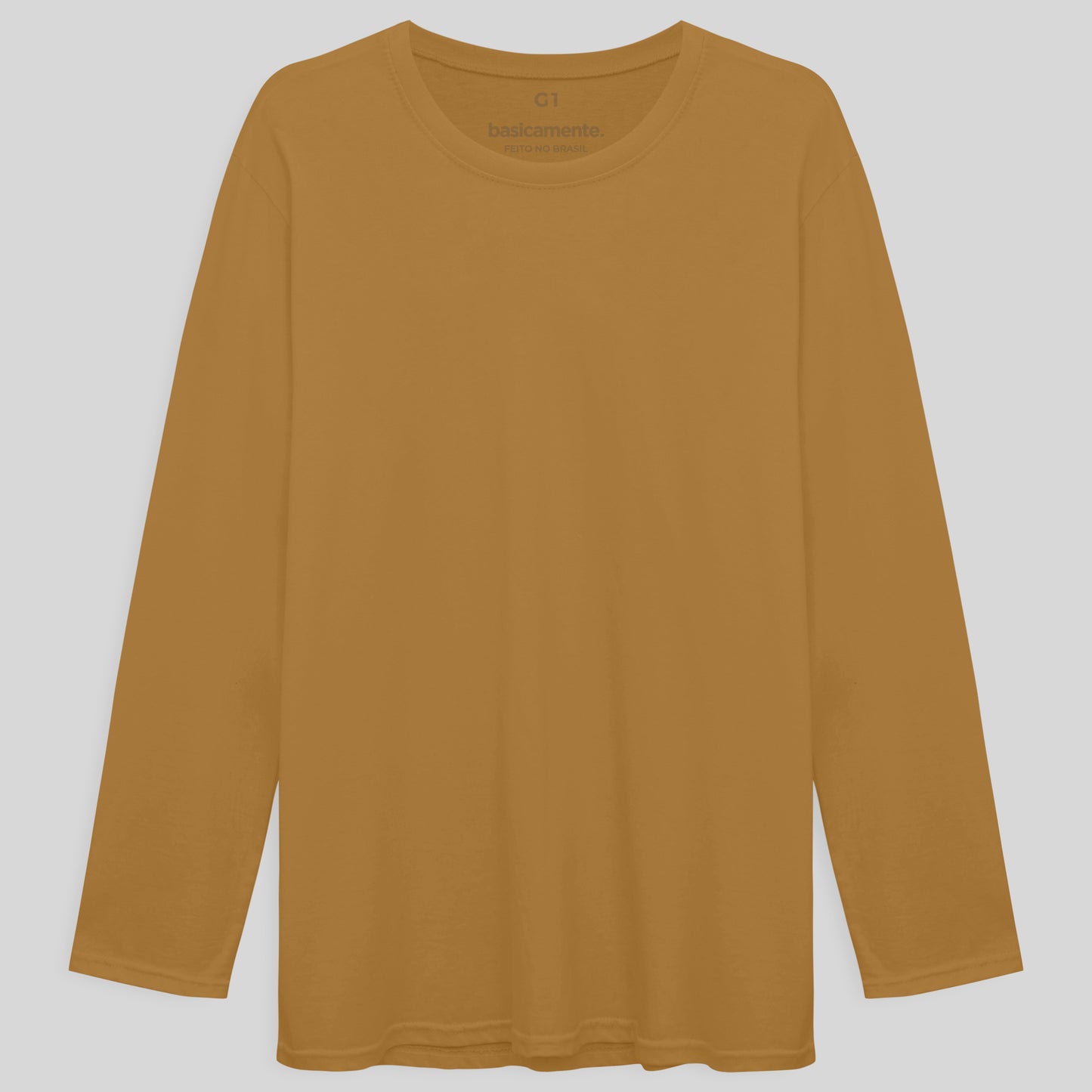 Camiseta Básica Manga Longa Plus Masculina - Ocre