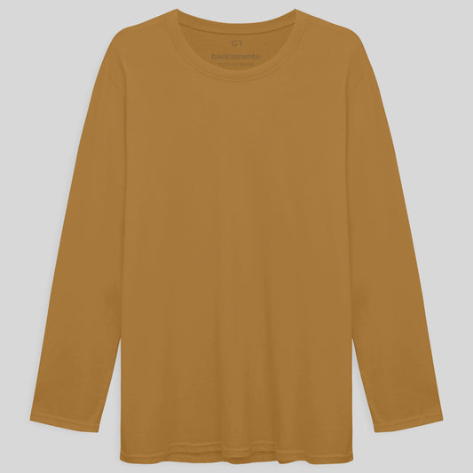 Camiseta Básica Manga Longa Plus Masculina - Ocre