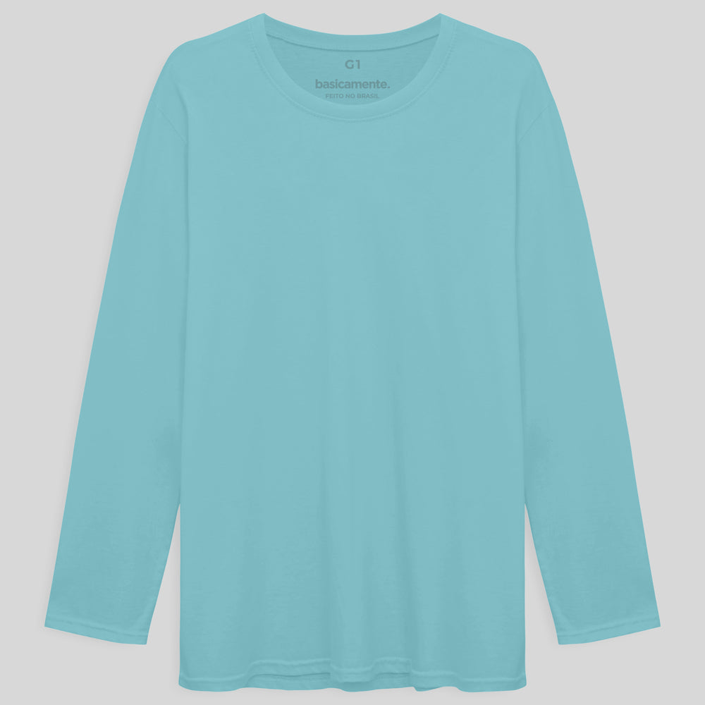 Camiseta Básica Manga Longa Plus Masculina - Azul Claro
