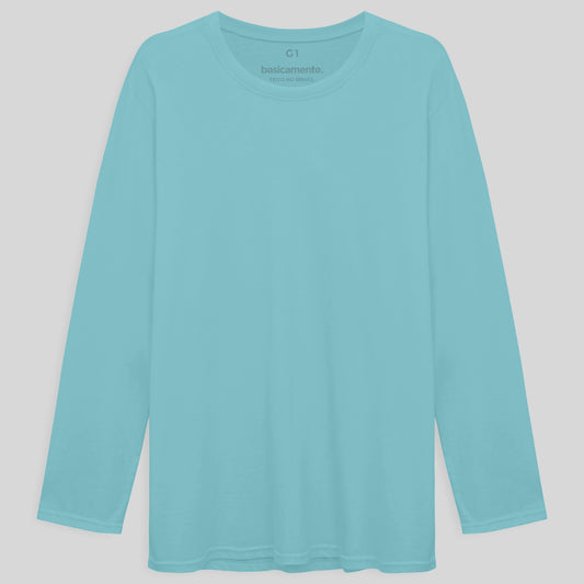 Camiseta Básica Manga Longa Plus Masculina - Azul Claro