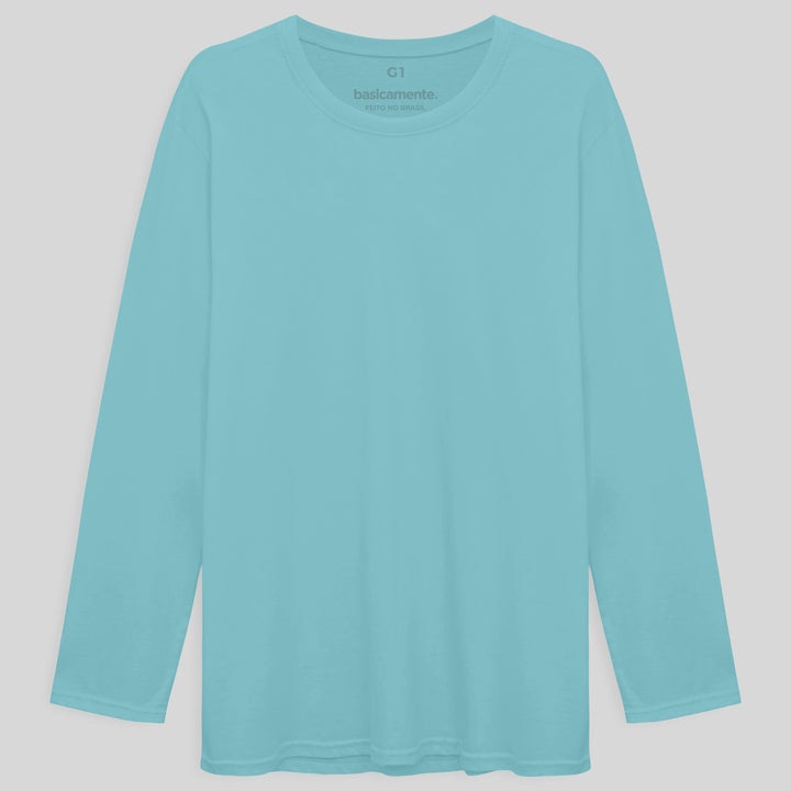 Camiseta Algodão Premium Manga Longa Plus Size Masculina - Azul Claro