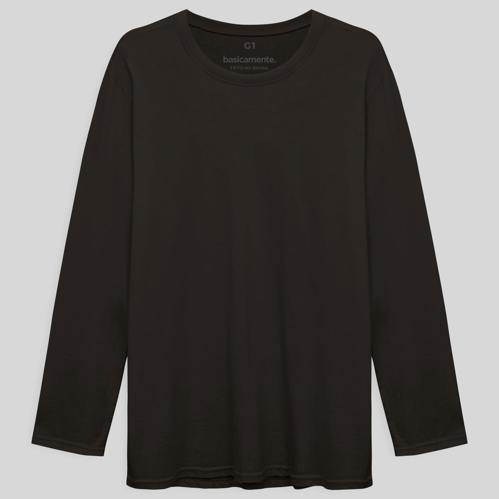 Camiseta Básica Manga Longa Plus Masculina - Marrom