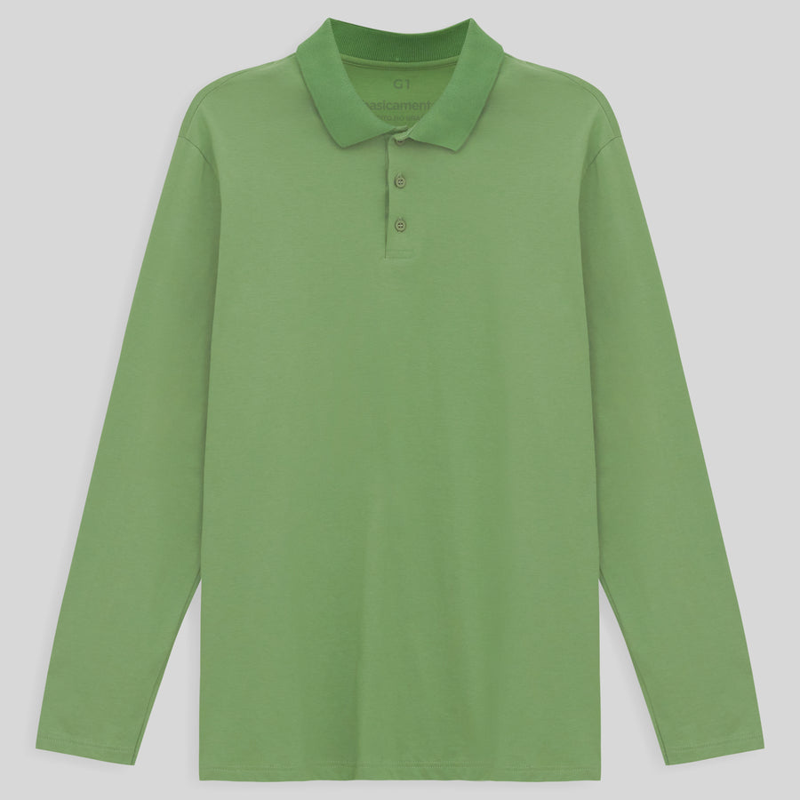 Camisa Polo Ml Plus Size Masculina - Verde Jade