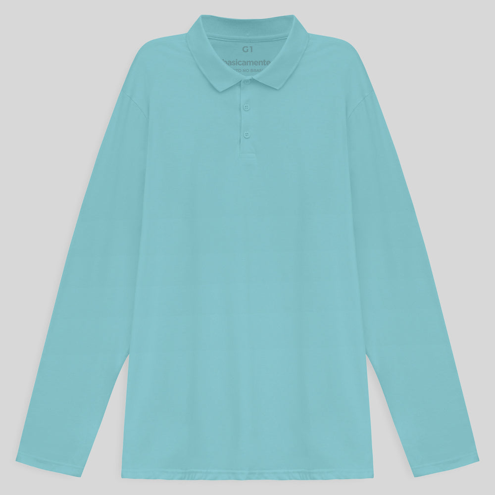 Camisa Polo Ml Plus Masculina - Azul Claro