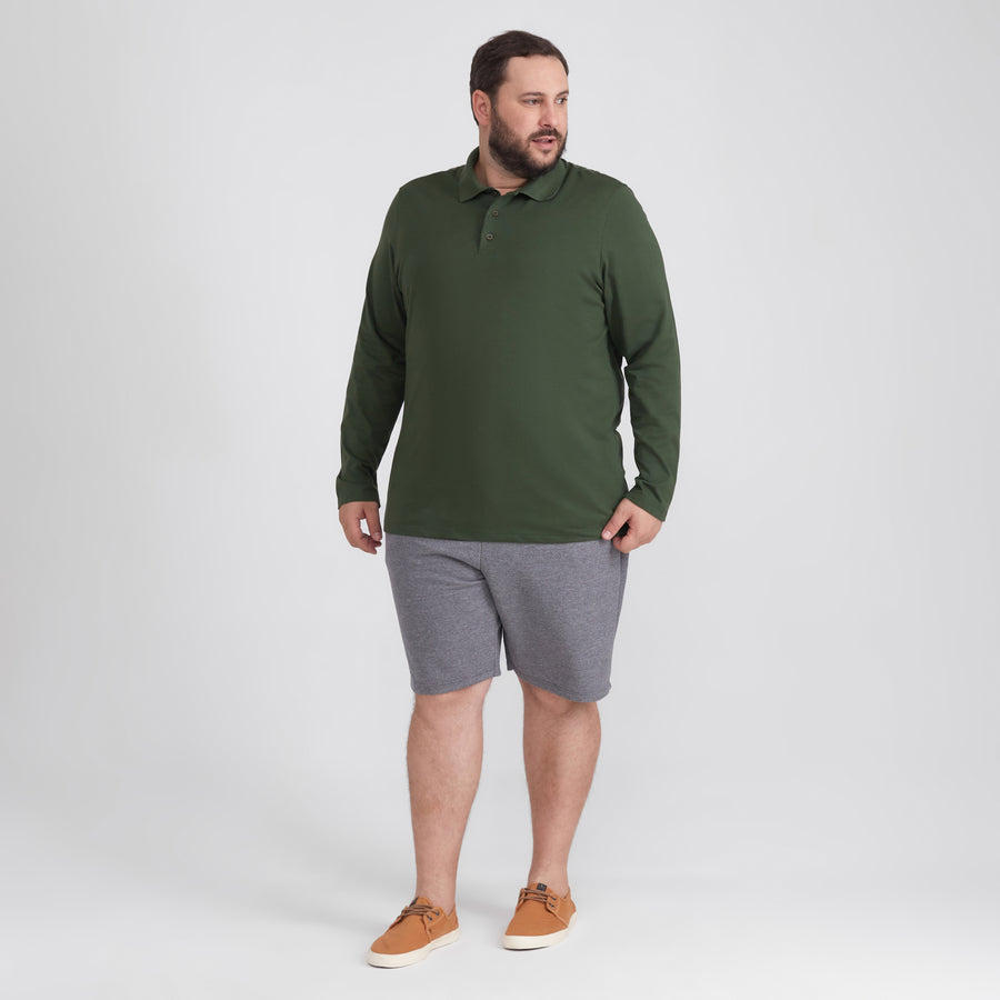 Camisa Polo Ml Plus Size Masculina - Verde Selva