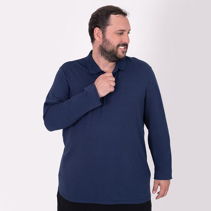 Camisa Polo Ml Plus Size Masculina - Azul Marinho