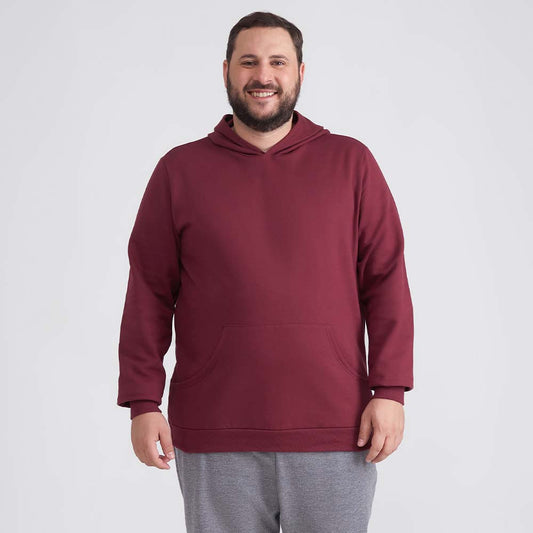 Blusão Moletom Flanelado Capuz Plus Masculino - Vermelho Vinho