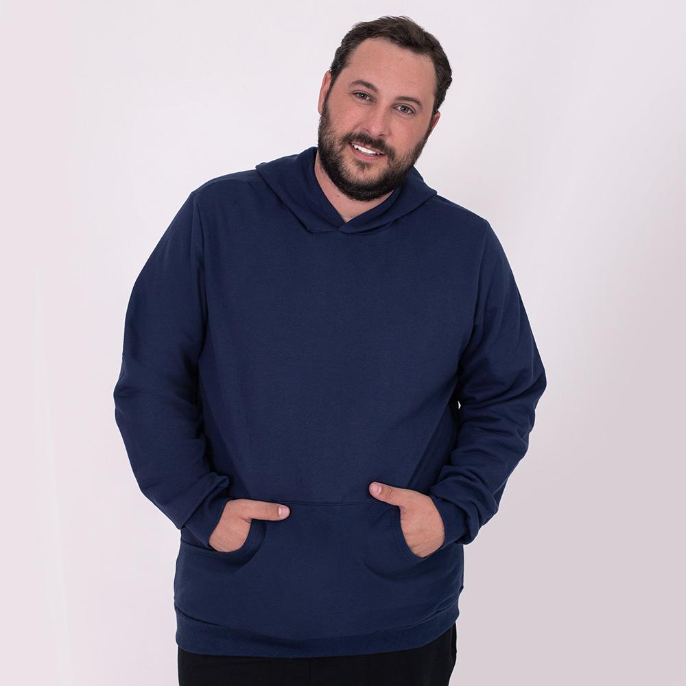 Blusão Moletom Flanelado Capuz Plus Masculino - Azul Marinho