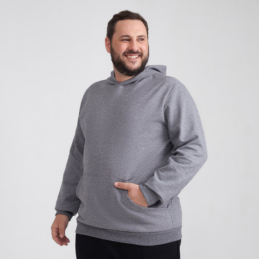 Blusão Moletom Flanelado Capuz Plus Masculino - Mescla Escuro