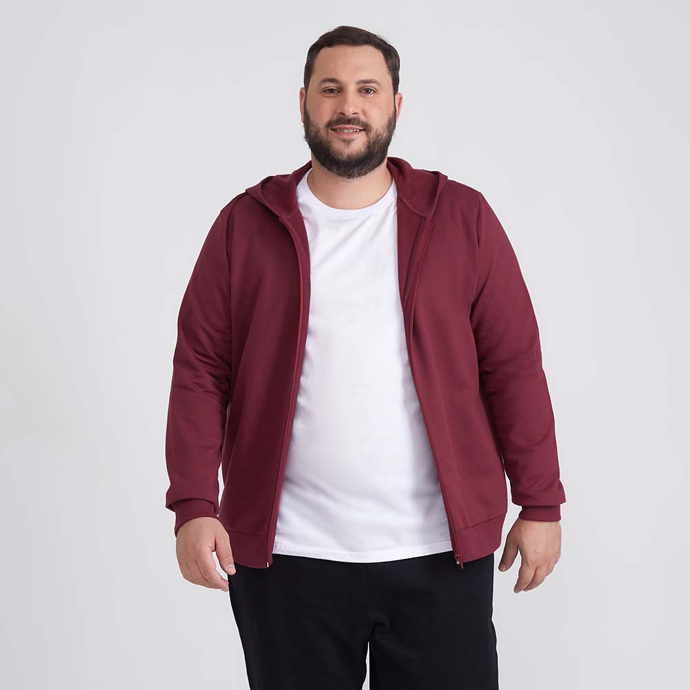 Jaqueta Moletom Flanelado Plus Masculina - Vermelho Vinho