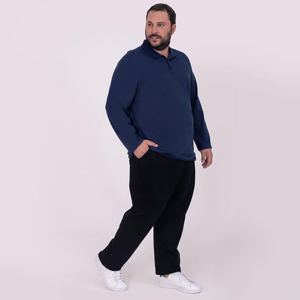 Calça Reta Moletom Flanelado Plus Masculina - Preto
