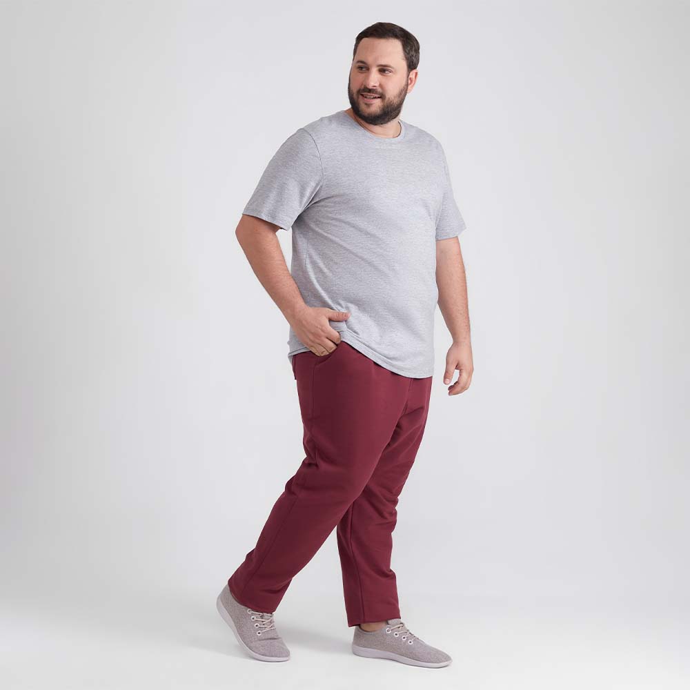 Calça Reta Moletom Flanelado Plus Masculina - Vermelho Vinho