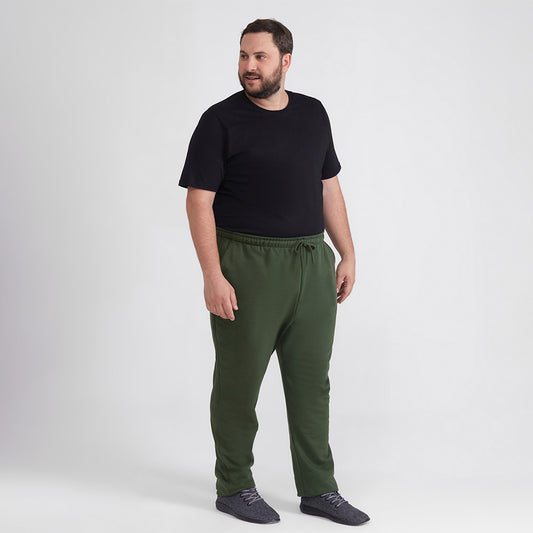 Calça Reta Moletom Flanelado Plus Masculina - Verde Selva
