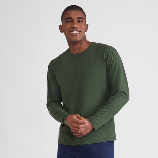 Camiseta Básica Manga Longa Masculina - Verde Selva