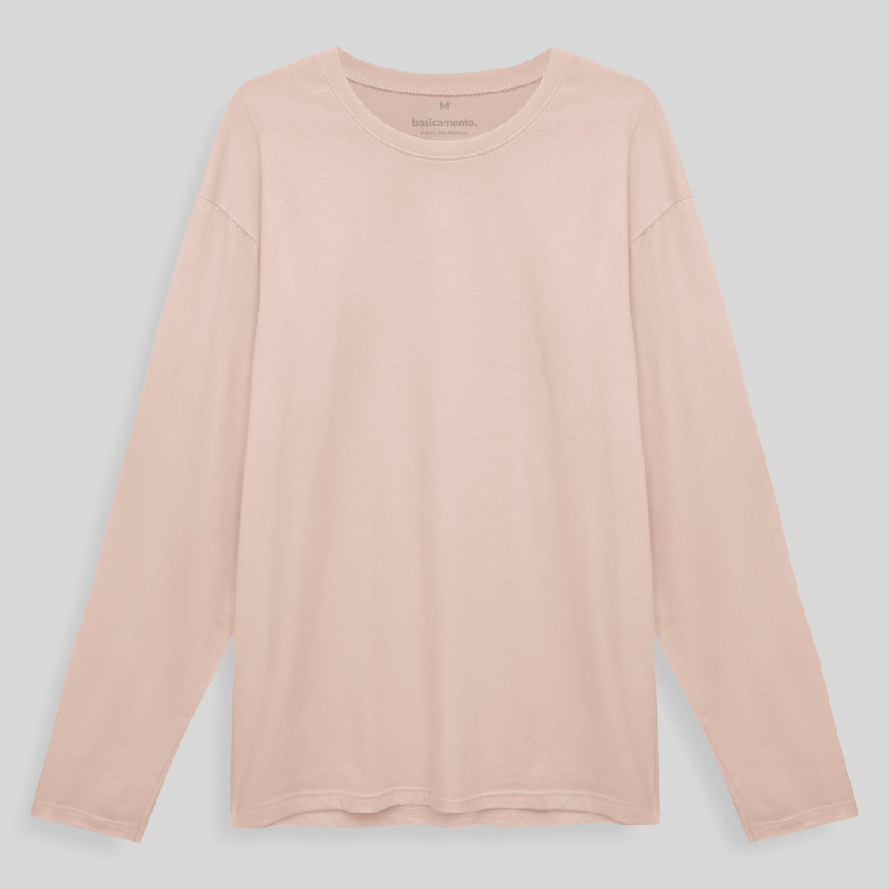Camiseta Básica Manga Longa Masculina - Rosa Pastel