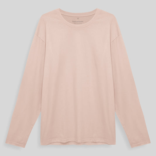 Camiseta Básica Manga Longa Masculina - Rosa Pastel