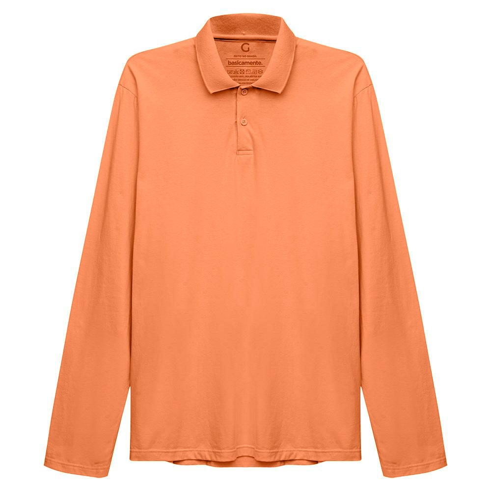 Camisa Polo Manga Longa Masculina - Amarelo Mostarda